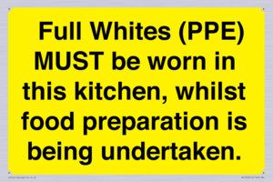  Full Whites (PPE) MUST be worn in this kitchen, whilst food preparation is being undertaken.